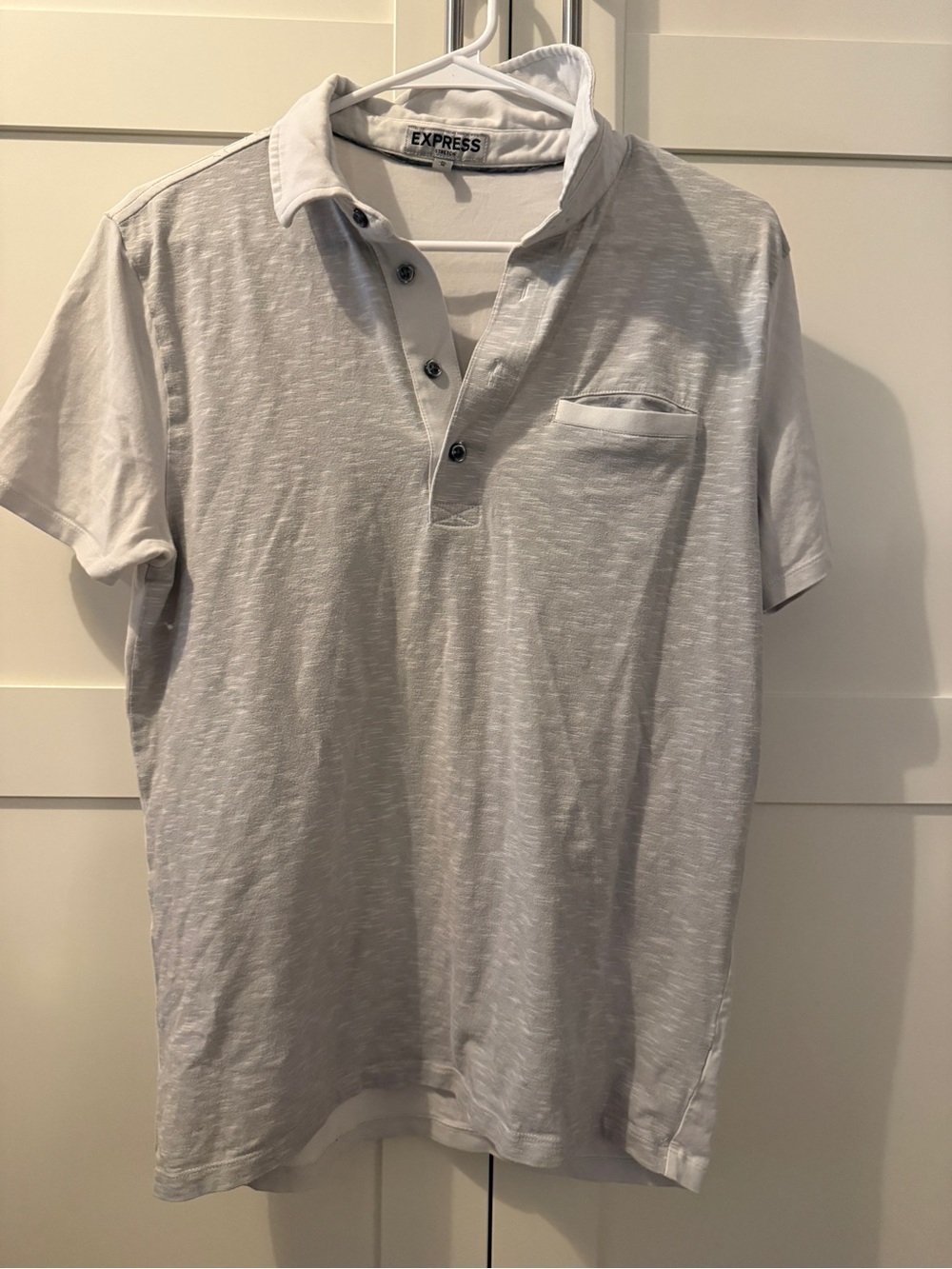 Express Men’s Light Gray Short-Sleeve Polo with Pocket